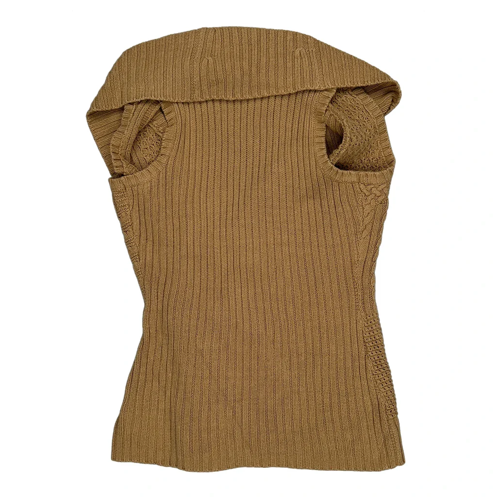 Ralph Lauren Chunk Cable Knit Shawl Sweater Vest - Small Beige Cotton - Image 2