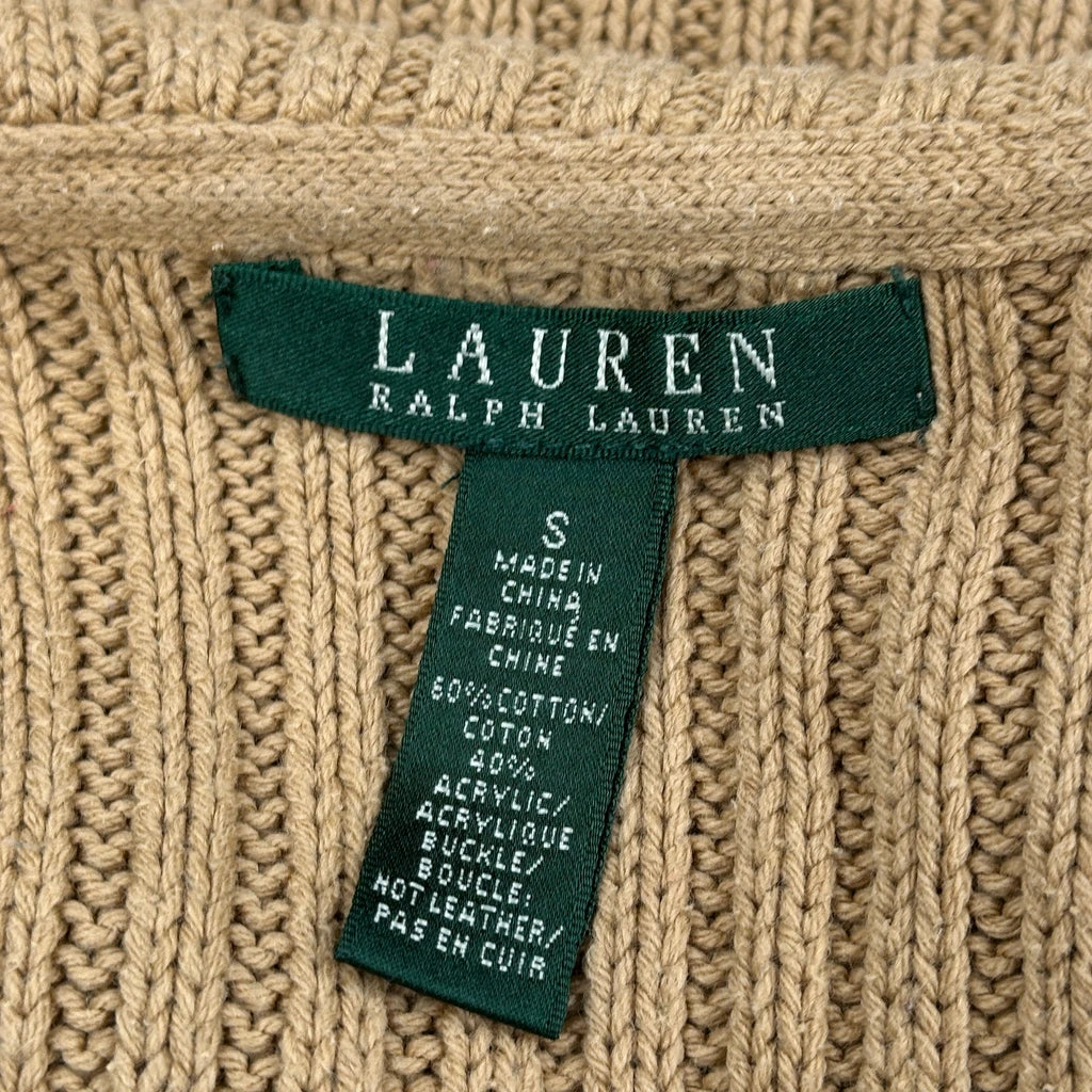 Ralph Lauren Chunk Cable Knit Shawl Sweater Vest - Small Beige Cotton - Image 3