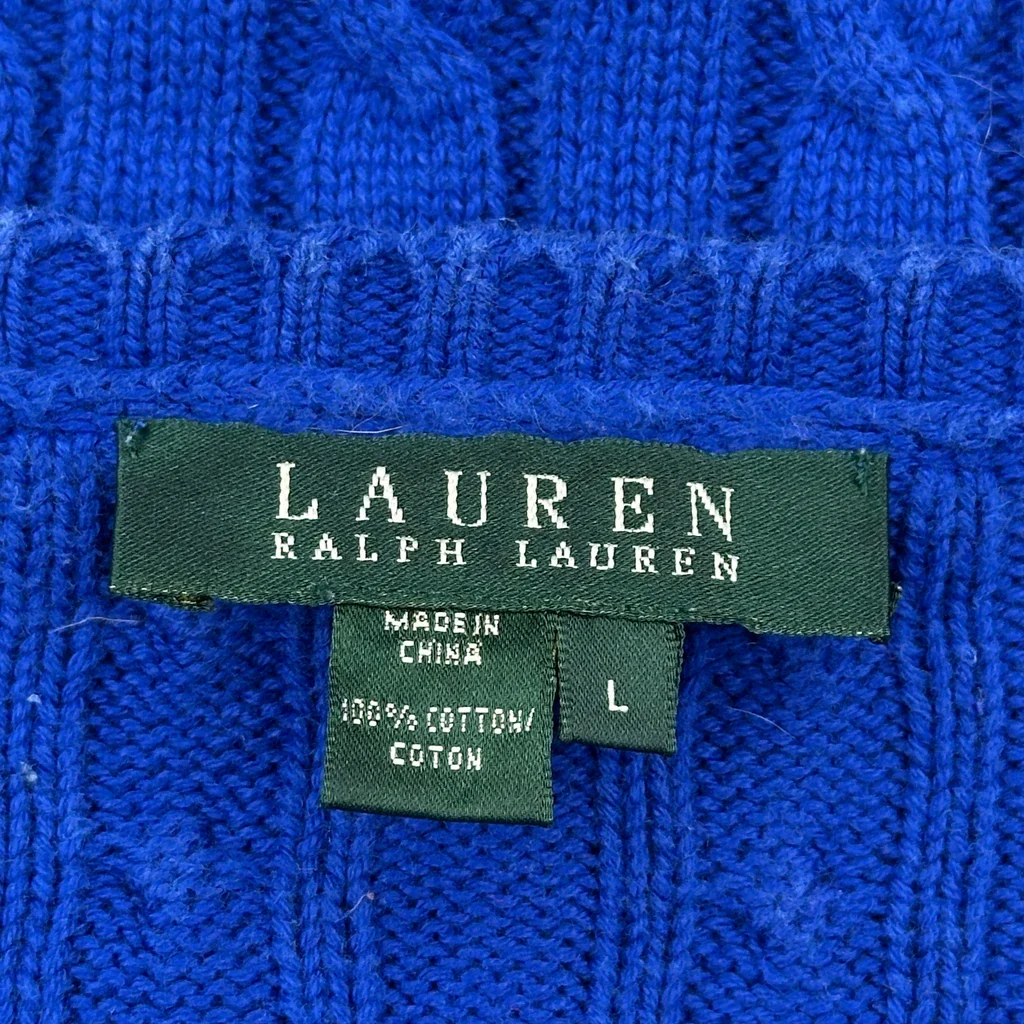 Ralph Lauren Cable Knit Sweater - Large Blue Cotton - Image 3