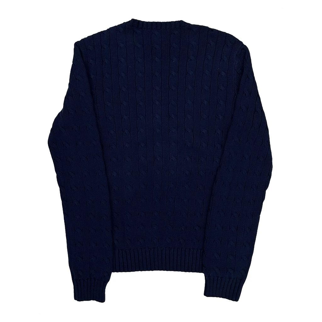 Ralph Lauren Cable Knit Sweater - Large Navy Cotton - Image 2