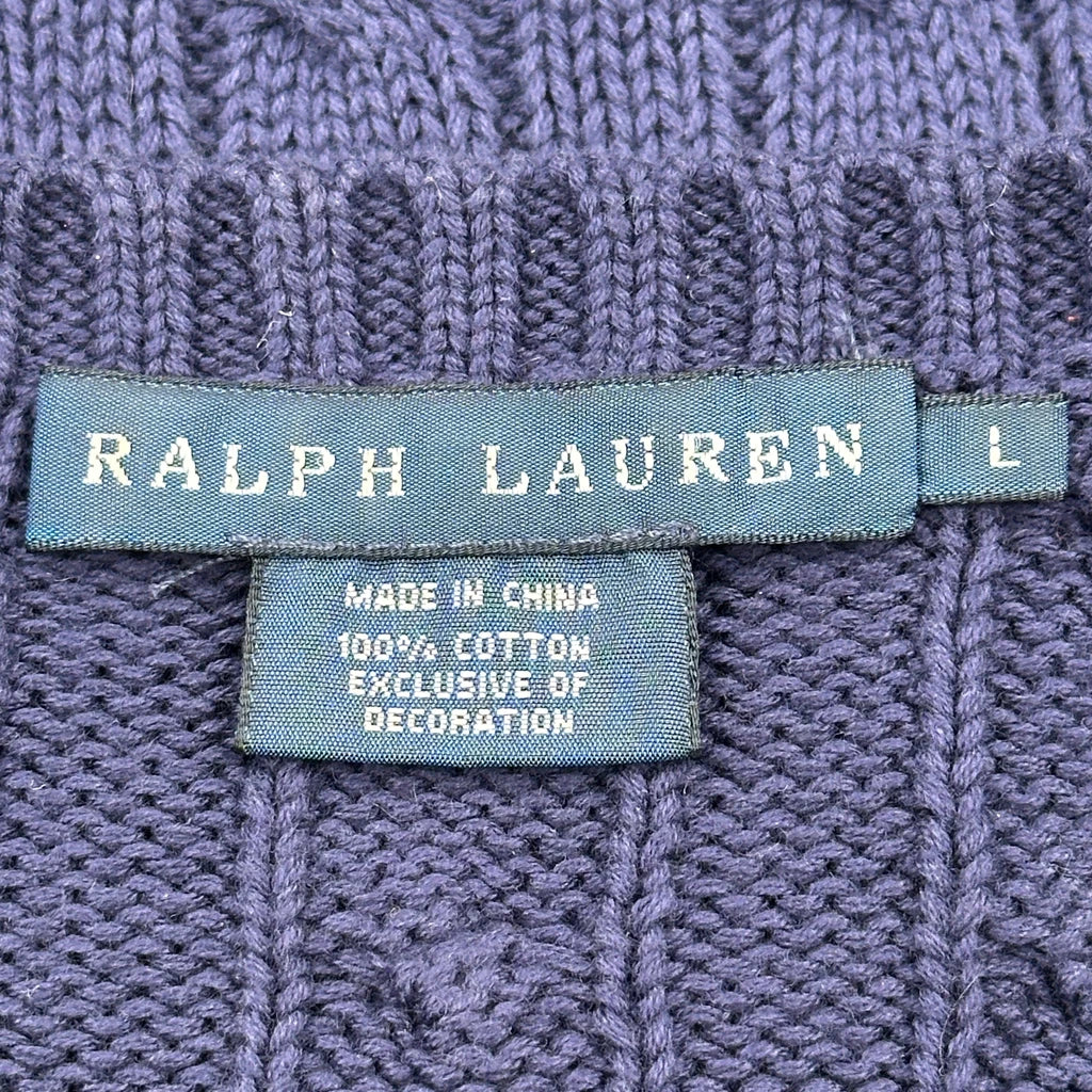 Ralph Lauren Cable Knit Sweater - Large Navy Cotton - Image 3