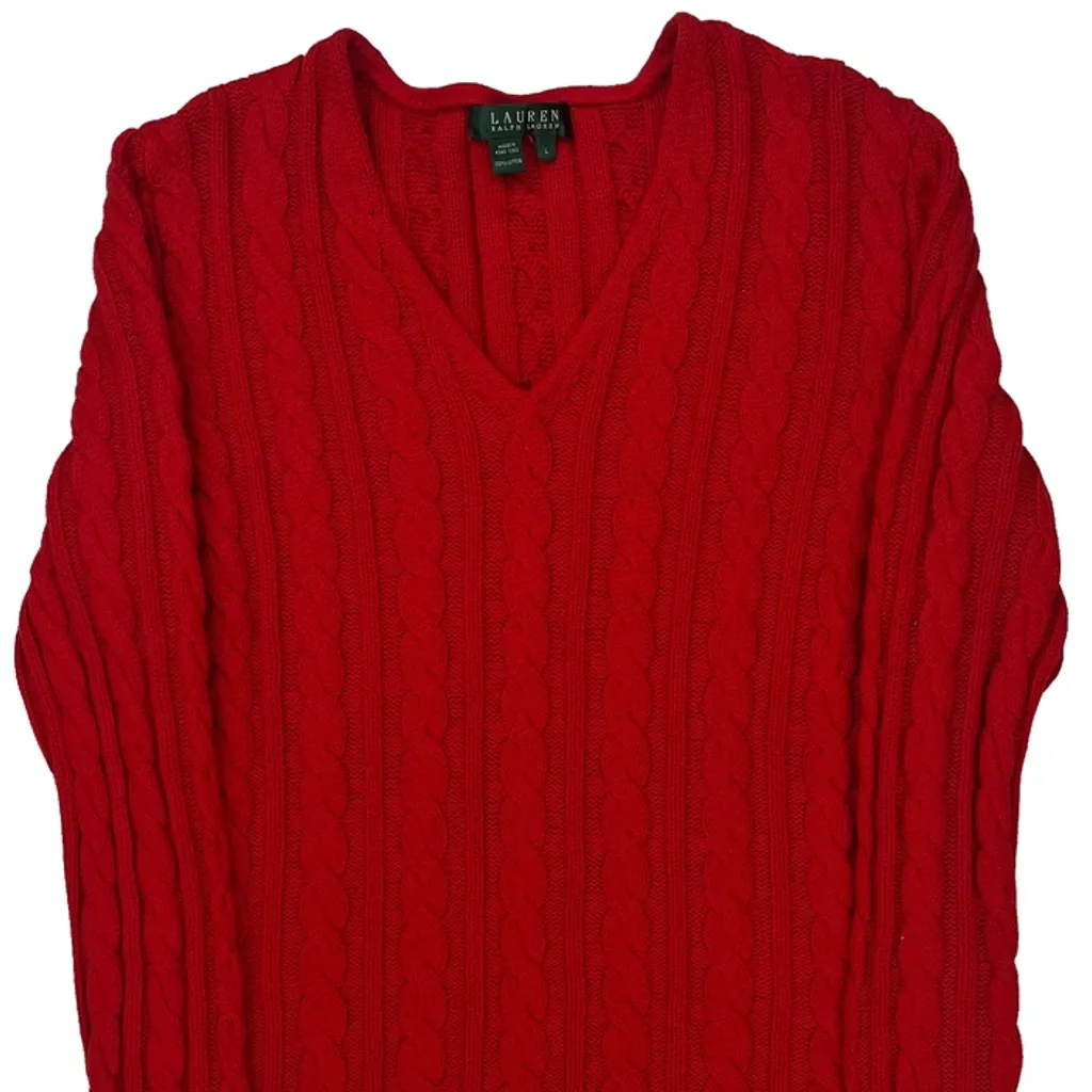 Ralph Lauren Cable Knit Sweater - Large Red Cotton - Image 5