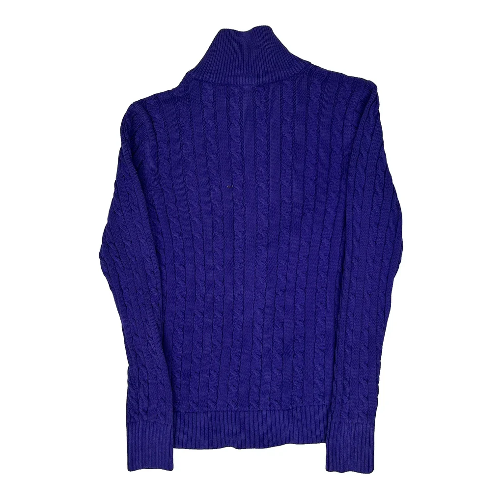Ralph Lauren Knitted Cable Knit Zip Up - Small Purple Cotton - Image 2