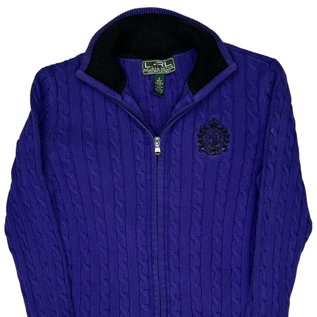 Ralph Lauren Knitted Cable Knit Zip Up - Small Purple Cotton - Image 4