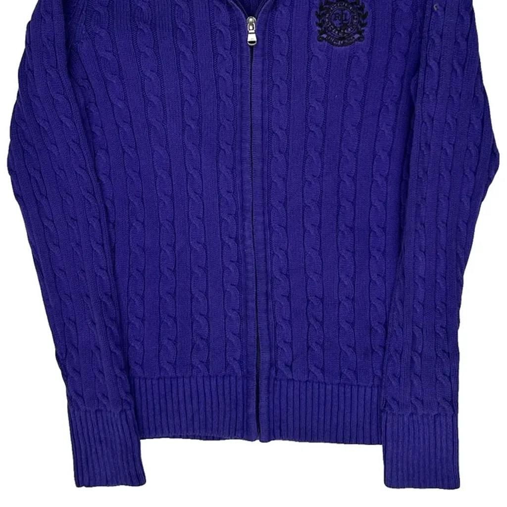 Ralph Lauren Knitted Cable Knit Zip Up - Small Purple Cotton - Image 5