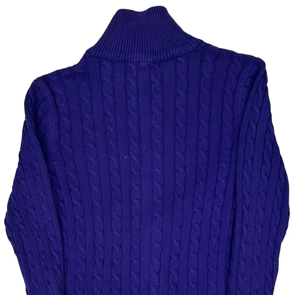 Ralph Lauren Knitted Cable Knit Zip Up - Small Purple Cotton - Image 7
