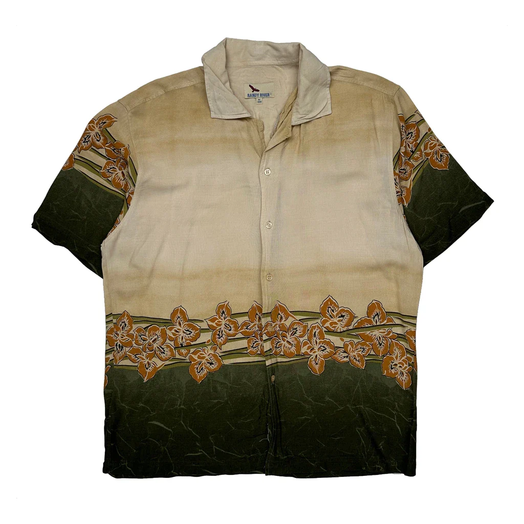 Randy River Floral Hawaiian Shirt - Medium Beige Cotton