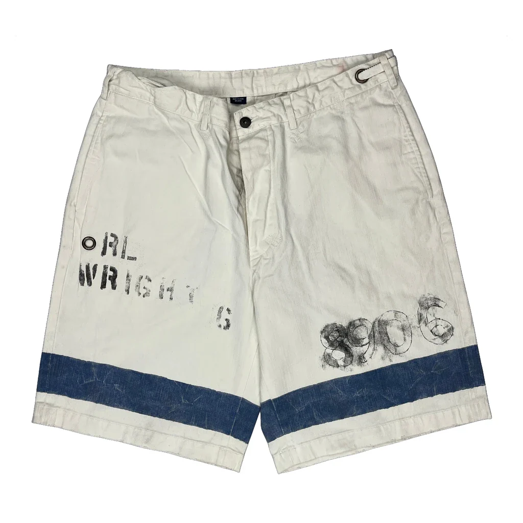 Rare Ivy Polo By Ralph Lauren Stencil Graphic Chino Shorts - 34W 11L White Cotton - Image 2