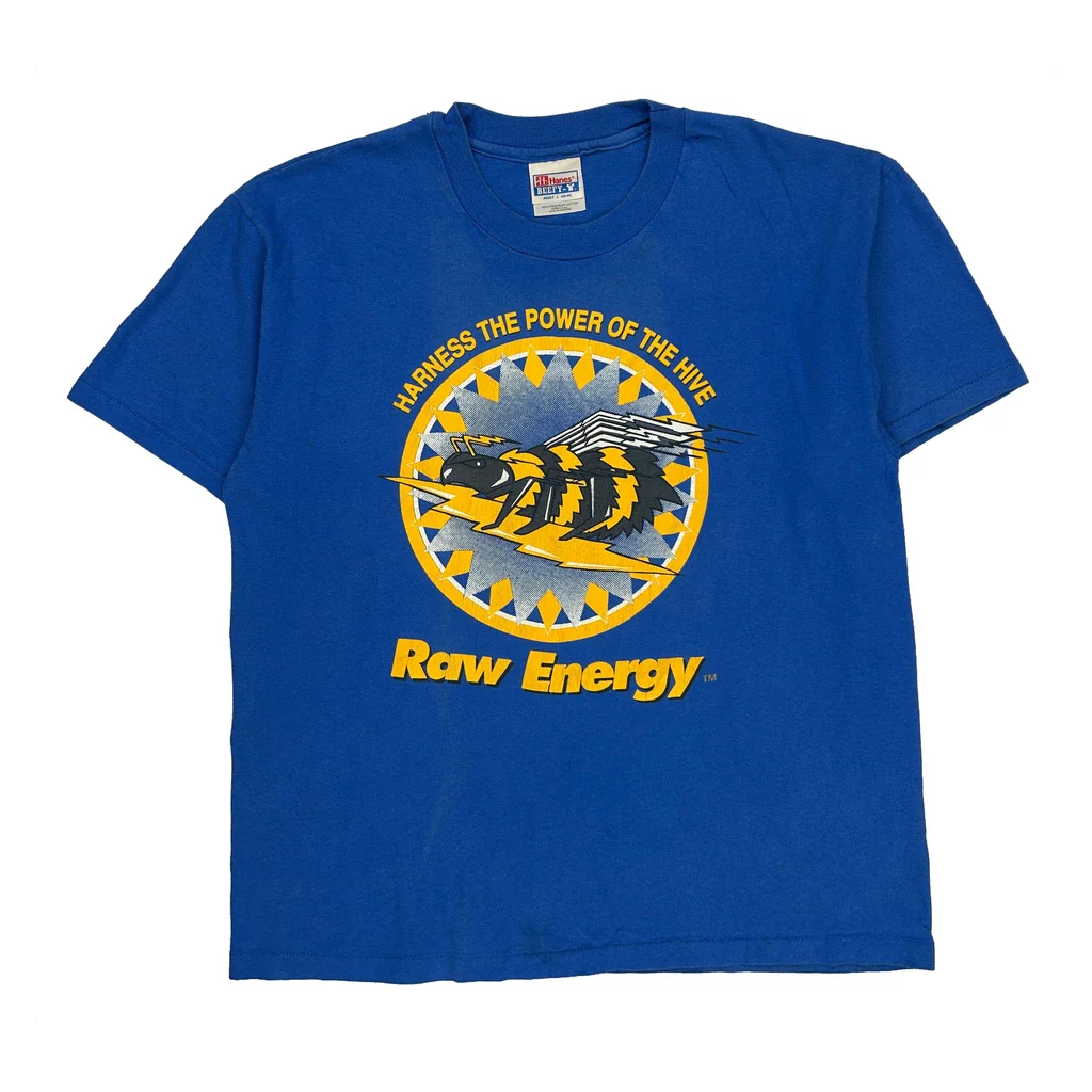 Raw Energy Hanes Graphic T-Shirt - Large Blue Cotton