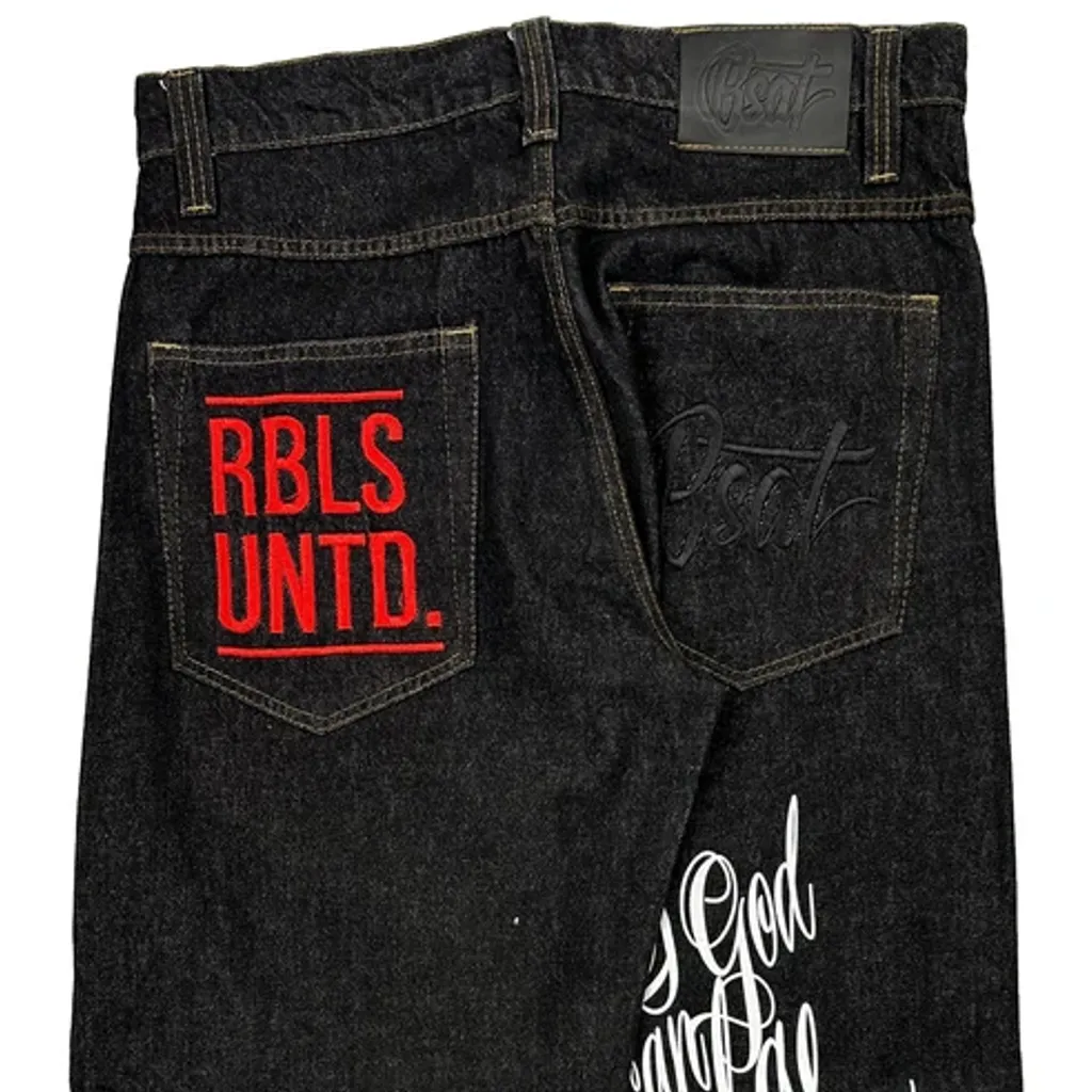 Rbls Untd Best Baggy Graphic Jeans - 34W 32L Black Denim - Image 8