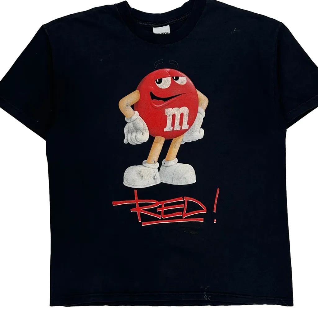 Red Character M&M Cartoon T-Shirt - Large Black Cotton - Image 5