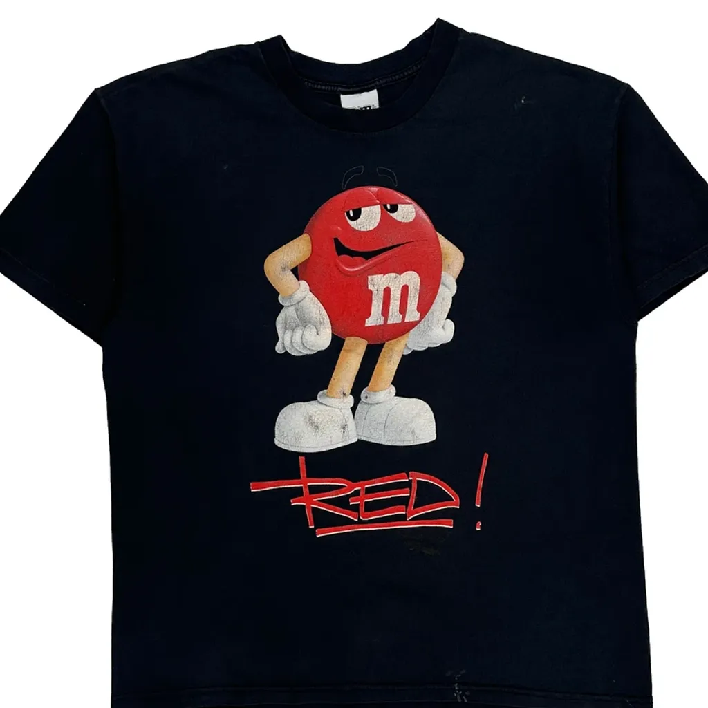 Red Character M&M Cartoon T-Shirt - Large Black Cotton - Image 6
