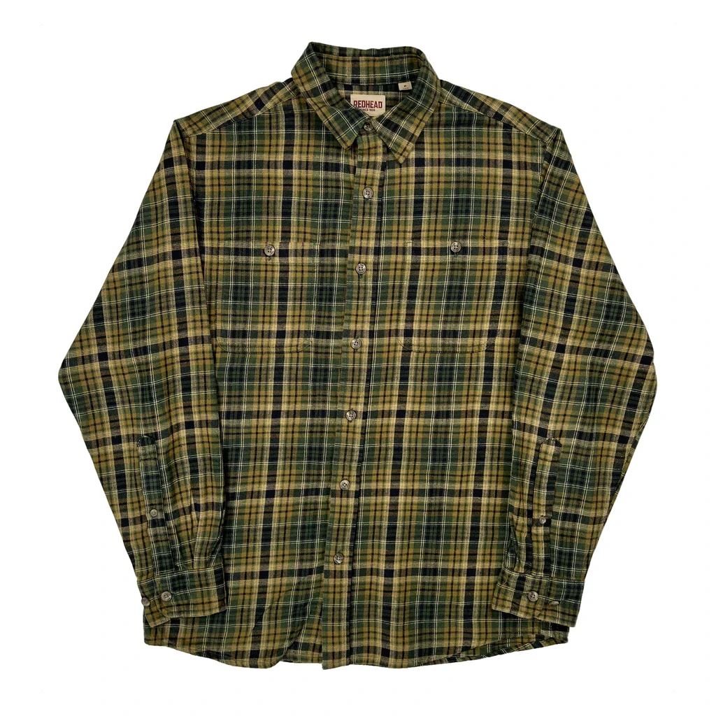 Red Head Checked Flannel Shirt - Medium Green Cotton