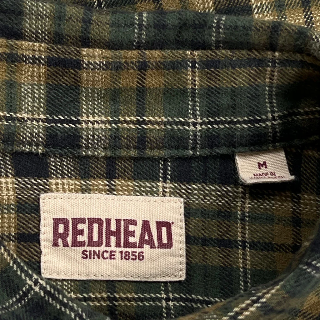 Red Head Checked Flannel Shirt - Medium Green Cotton - Image 3