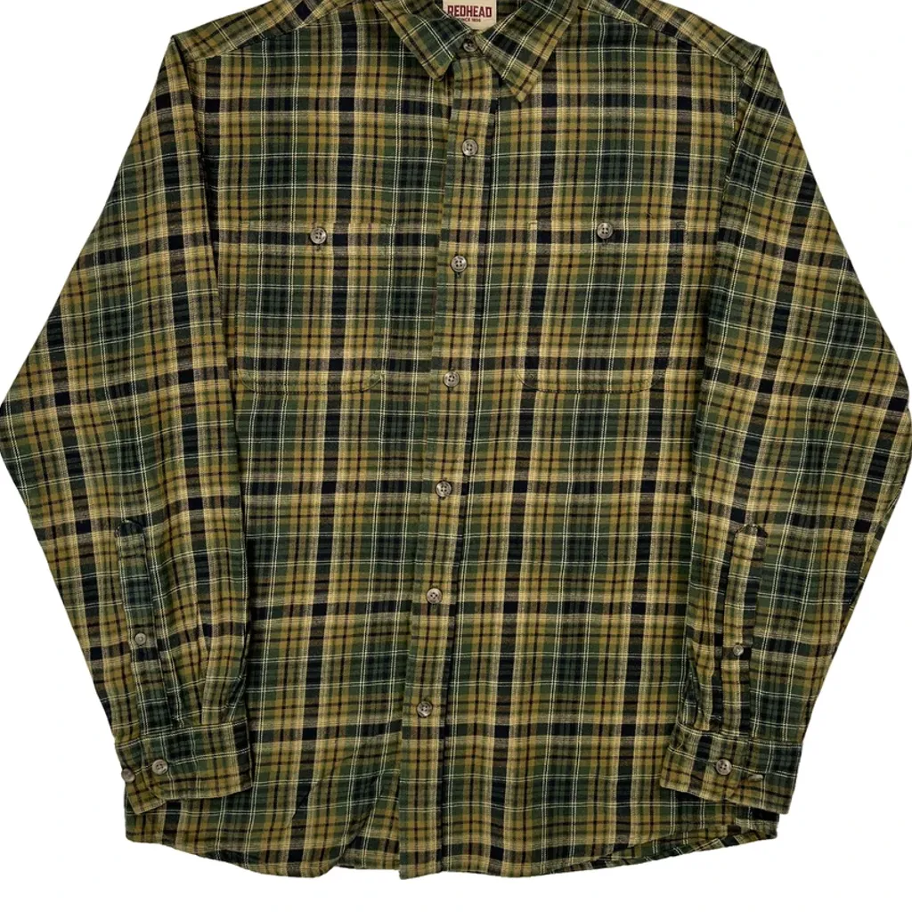 Red Head Checked Flannel Shirt - Medium Green Cotton - Image 4