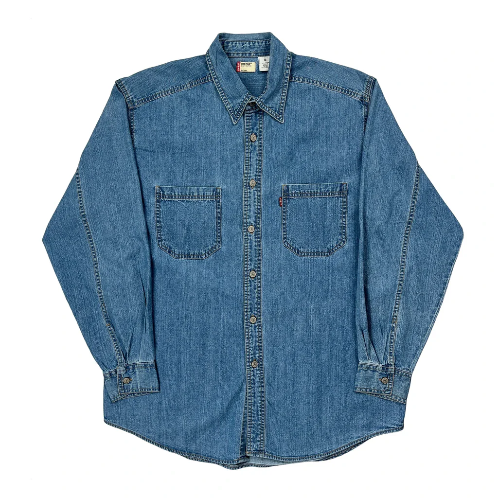 Red Tab Levis Denim Shirt - Medium Blue Cotton