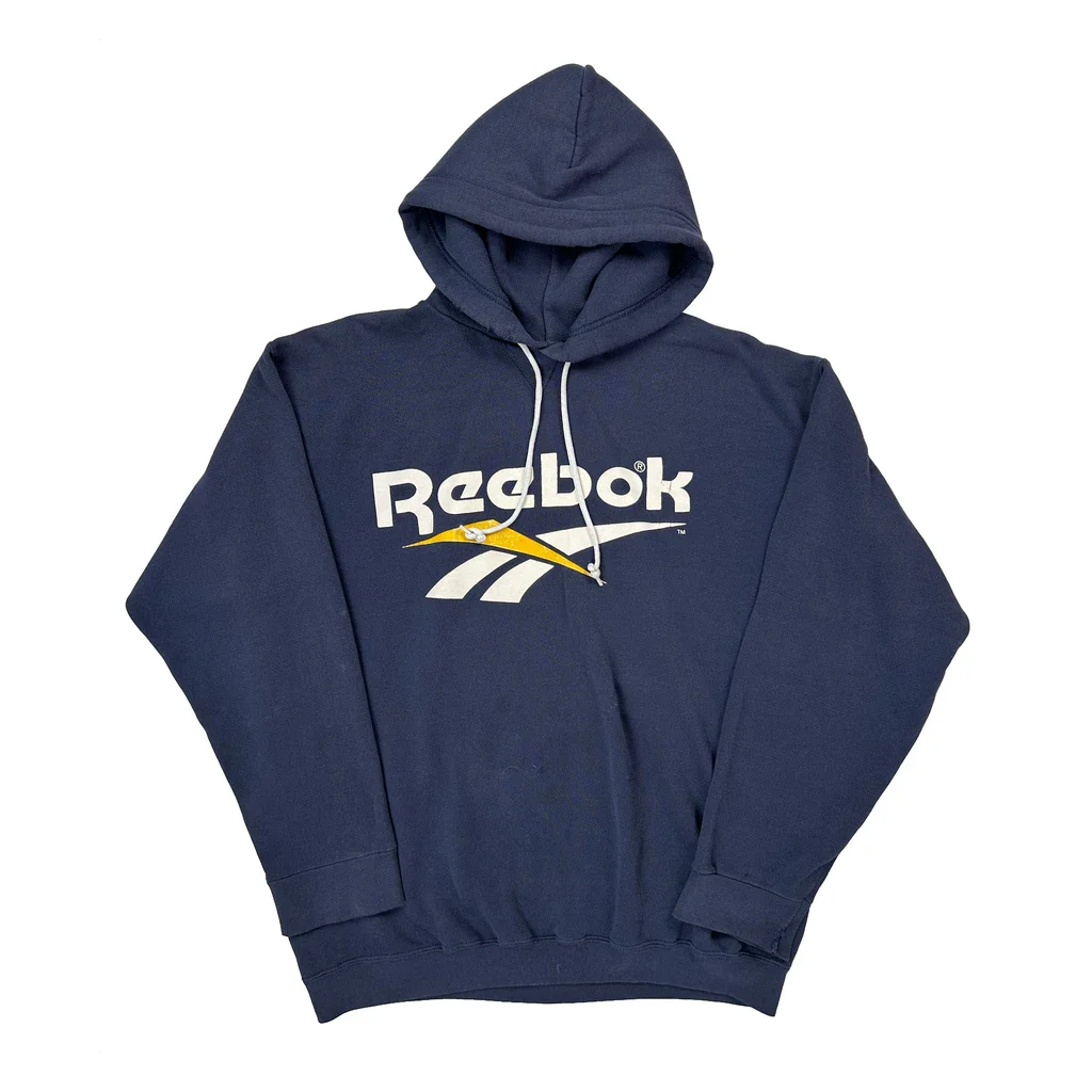 Reebok Spellout Hoodie - Large Navy Cotton