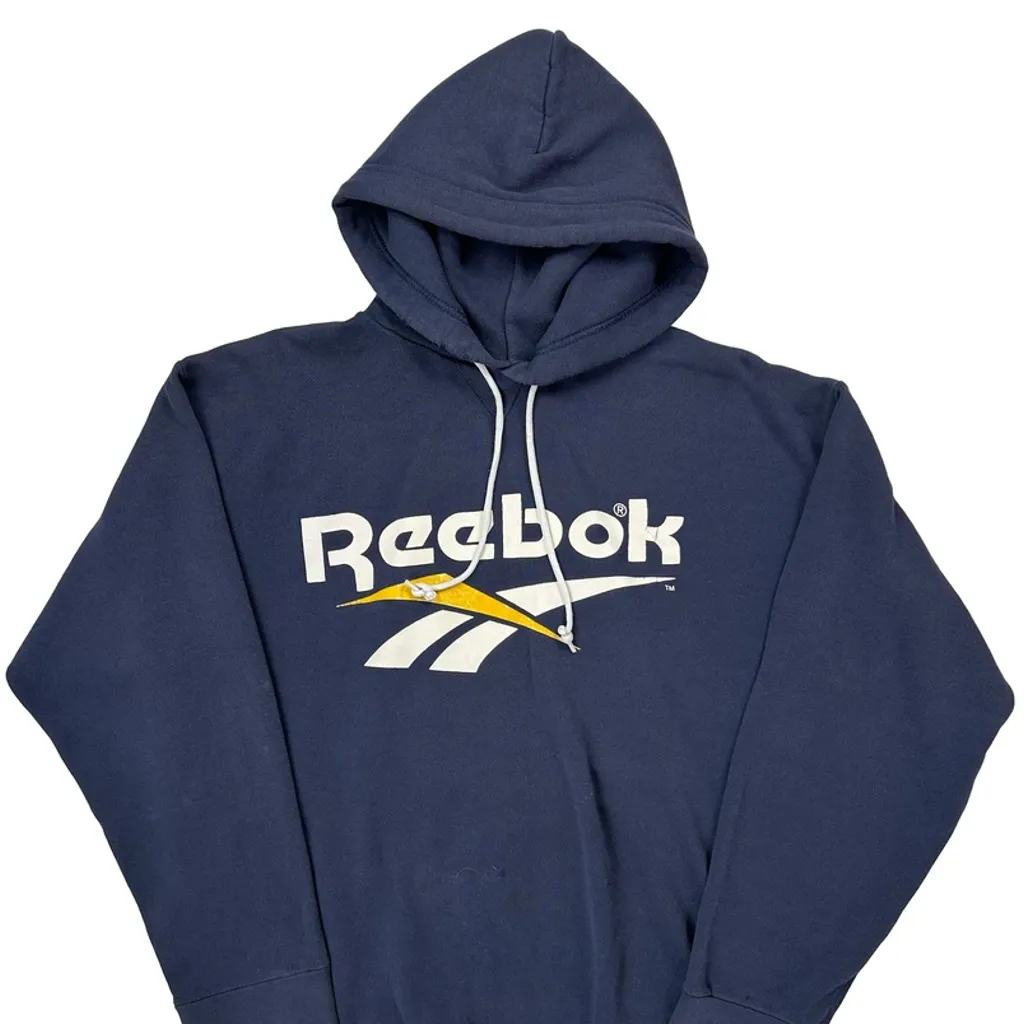Reebok Spellout Hoodie - Large Navy Cotton - Image 5