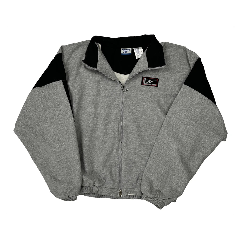 Reebok Collared Track Jacket - Large Grey Polyester