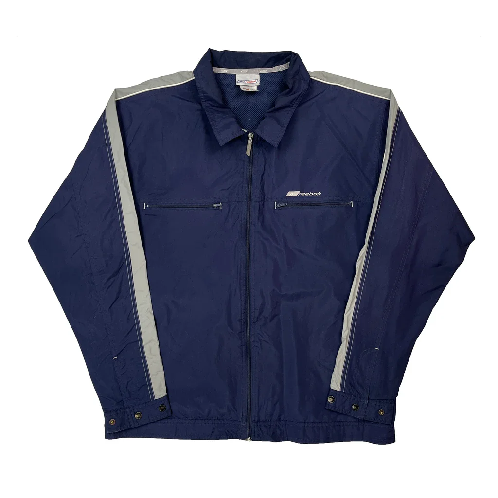 Reebok Windbreaker - Large Blue Polyester