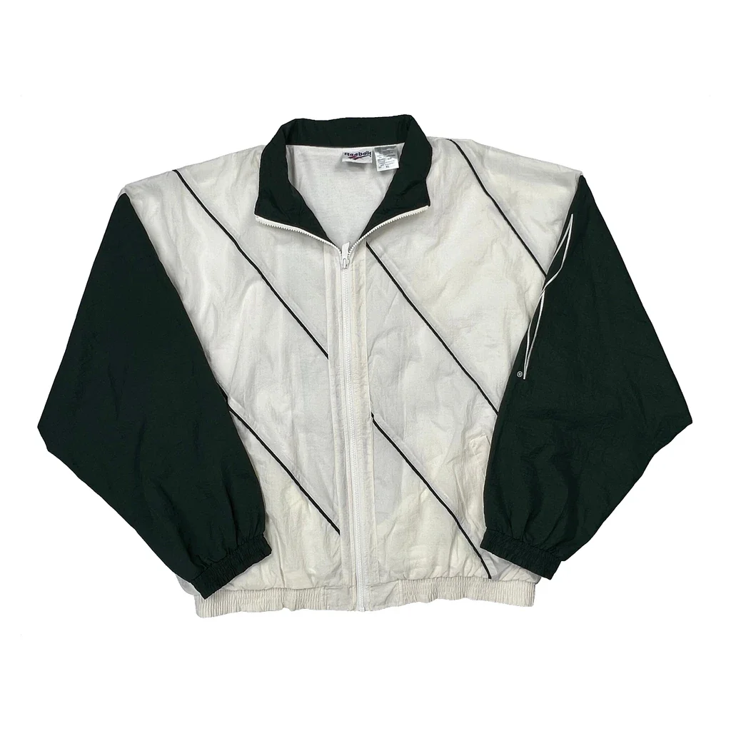 Reebok Striped Windbreaker - XL Green Nylon