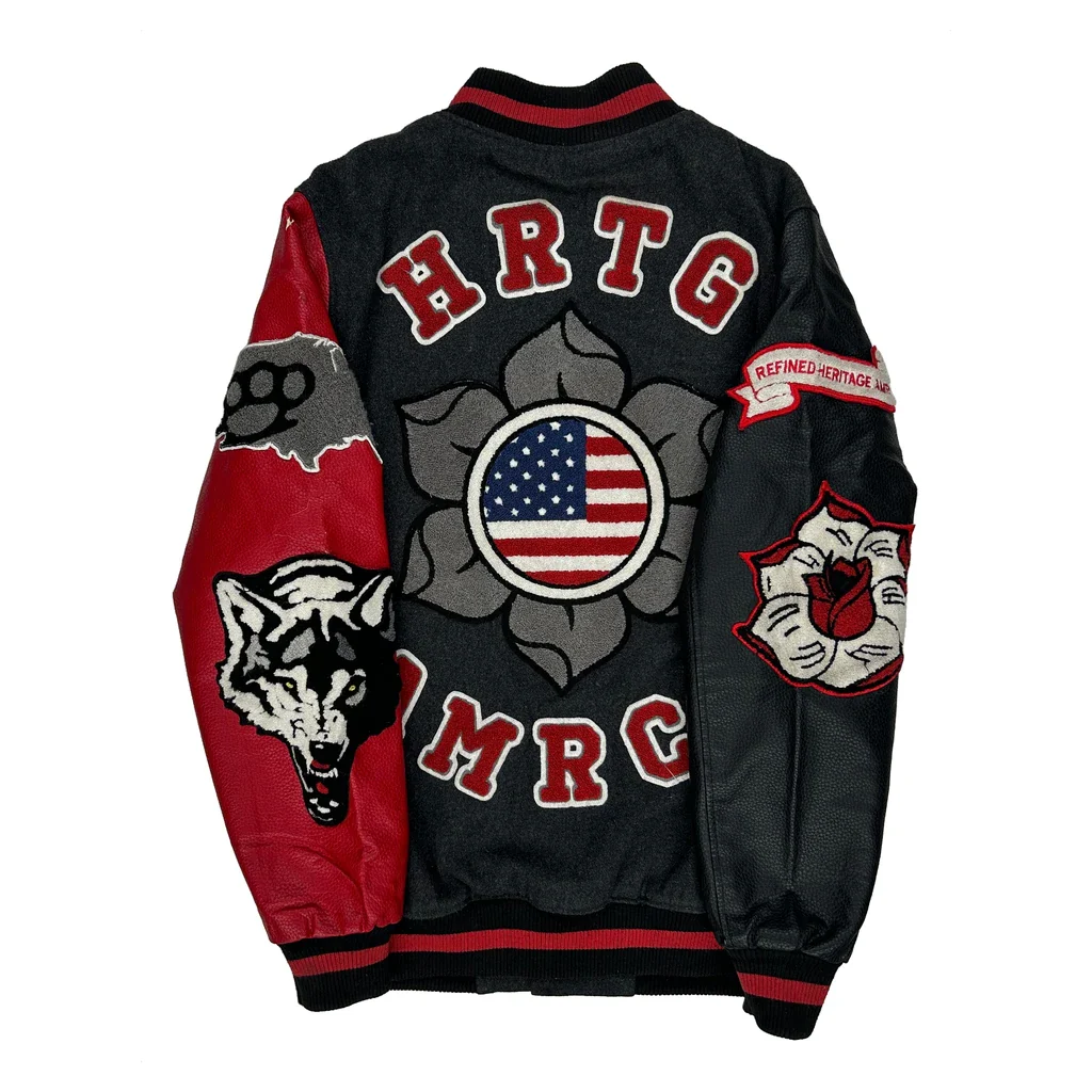 Refined Heritage Armor Heritage America Graphic Varsity Jacket - Large Black Wool Blend - Image 2