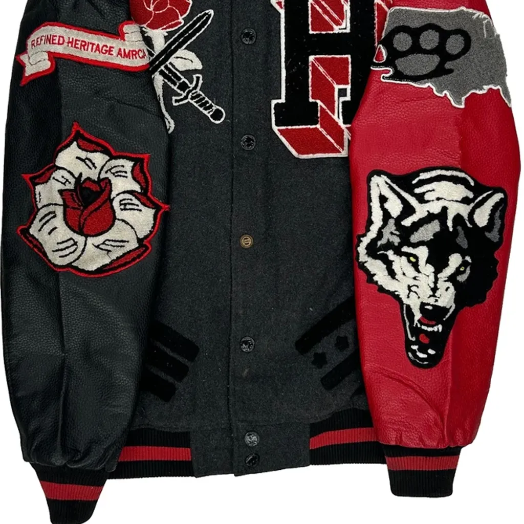 Refined Heritage Armor Heritage America Graphic Varsity Jacket - Large Black Wool Blend - Image 4
