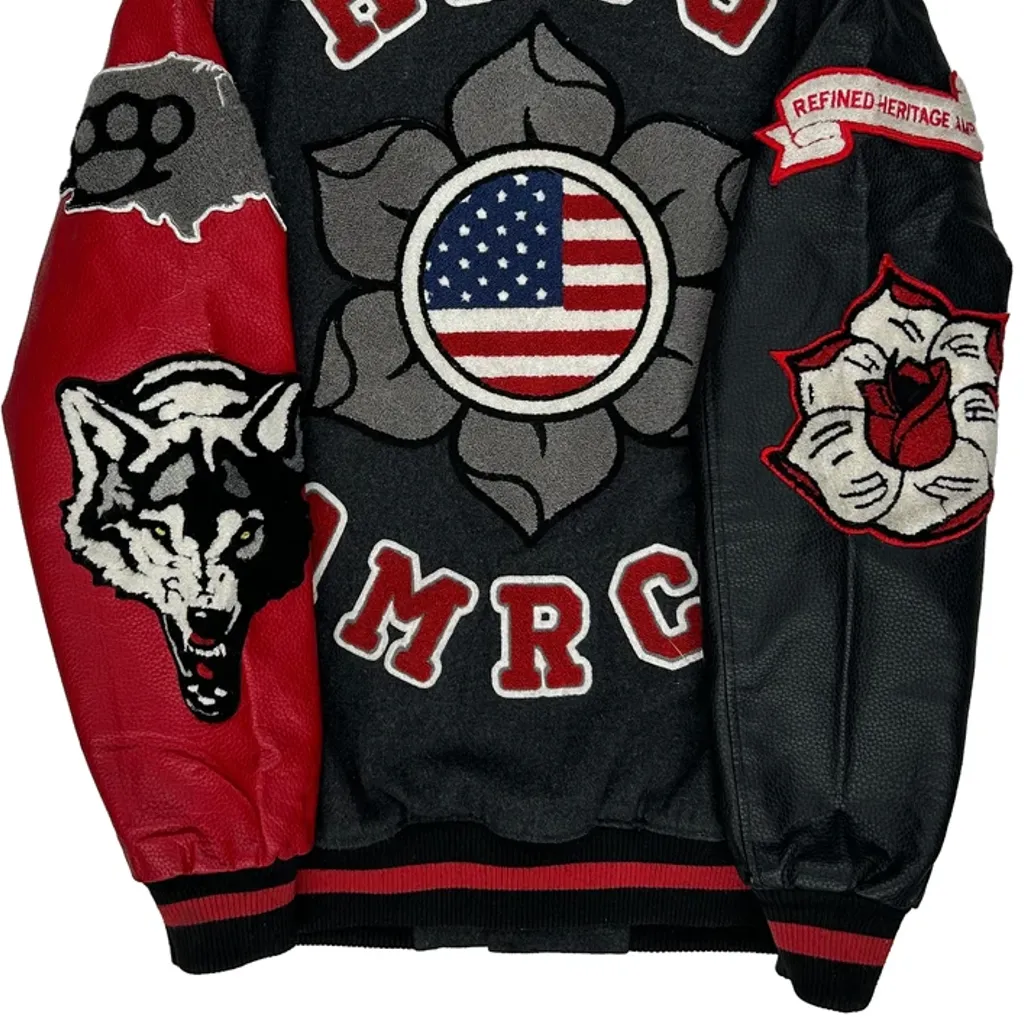 Refined Heritage Armor Heritage America Graphic Varsity Jacket - Large Black Wool Blend - Image 7