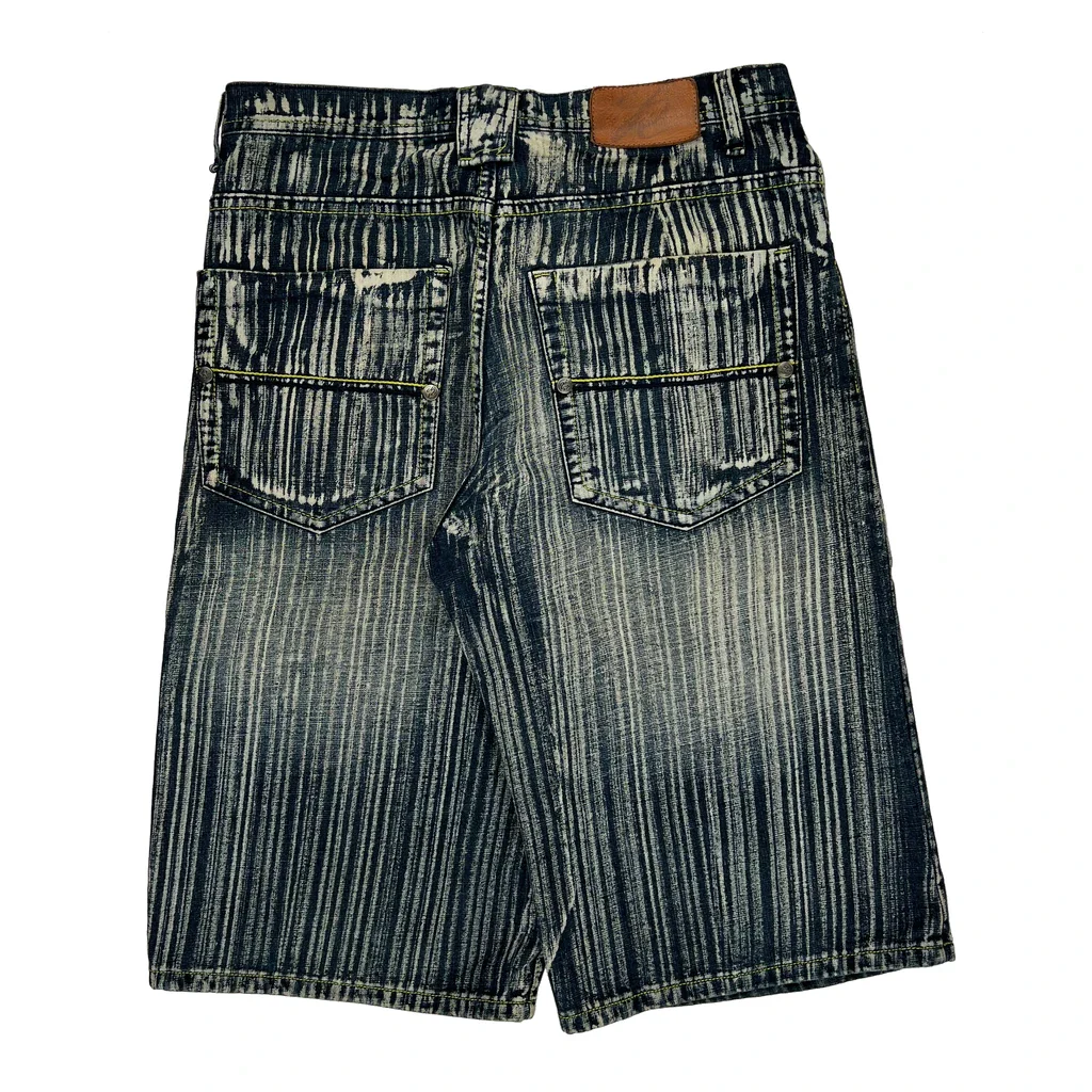 Reflex Baggy Striped Denim Shorts - 33W 15L Blue Denim
