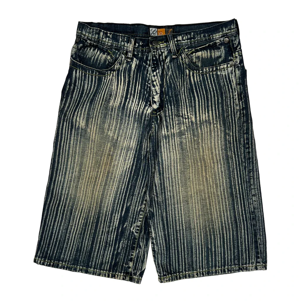 Reflex Baggy Striped Denim Shorts - 33W 15L Blue Denim - Image 2