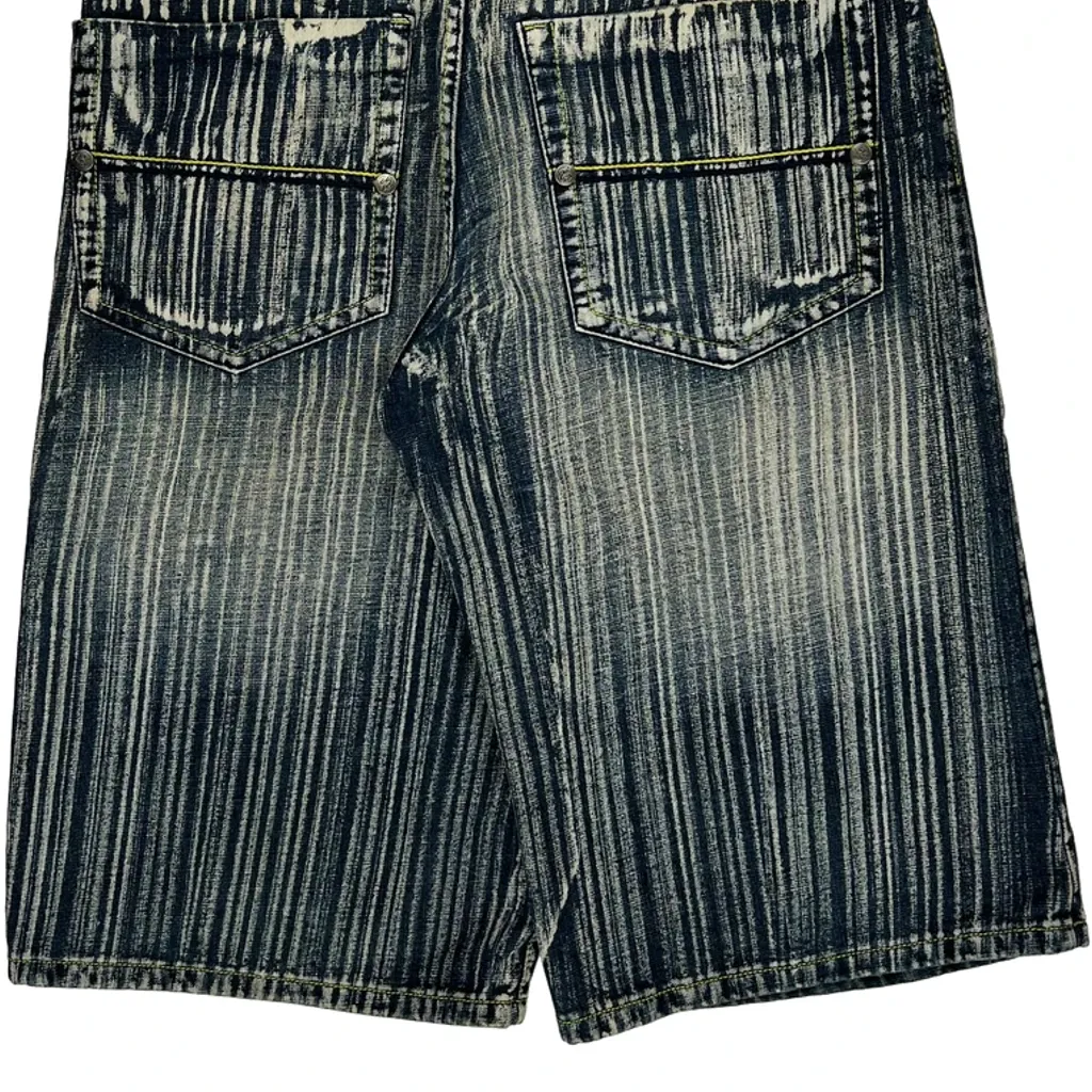 Reflex Baggy Striped Denim Shorts - 33W 15L Blue Denim - Image 8