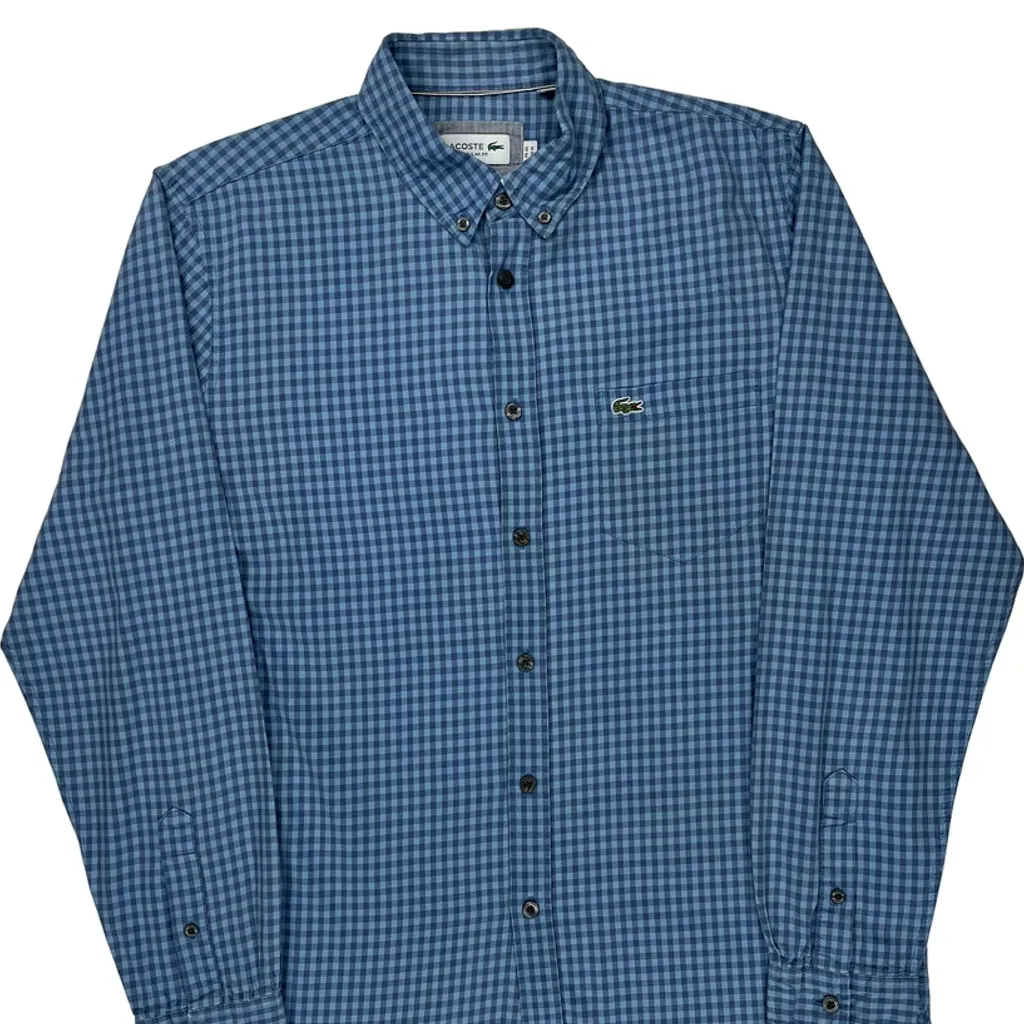 Regular Fit Lacoste Checked Shirt - Medium Blue Cotton - Image 4