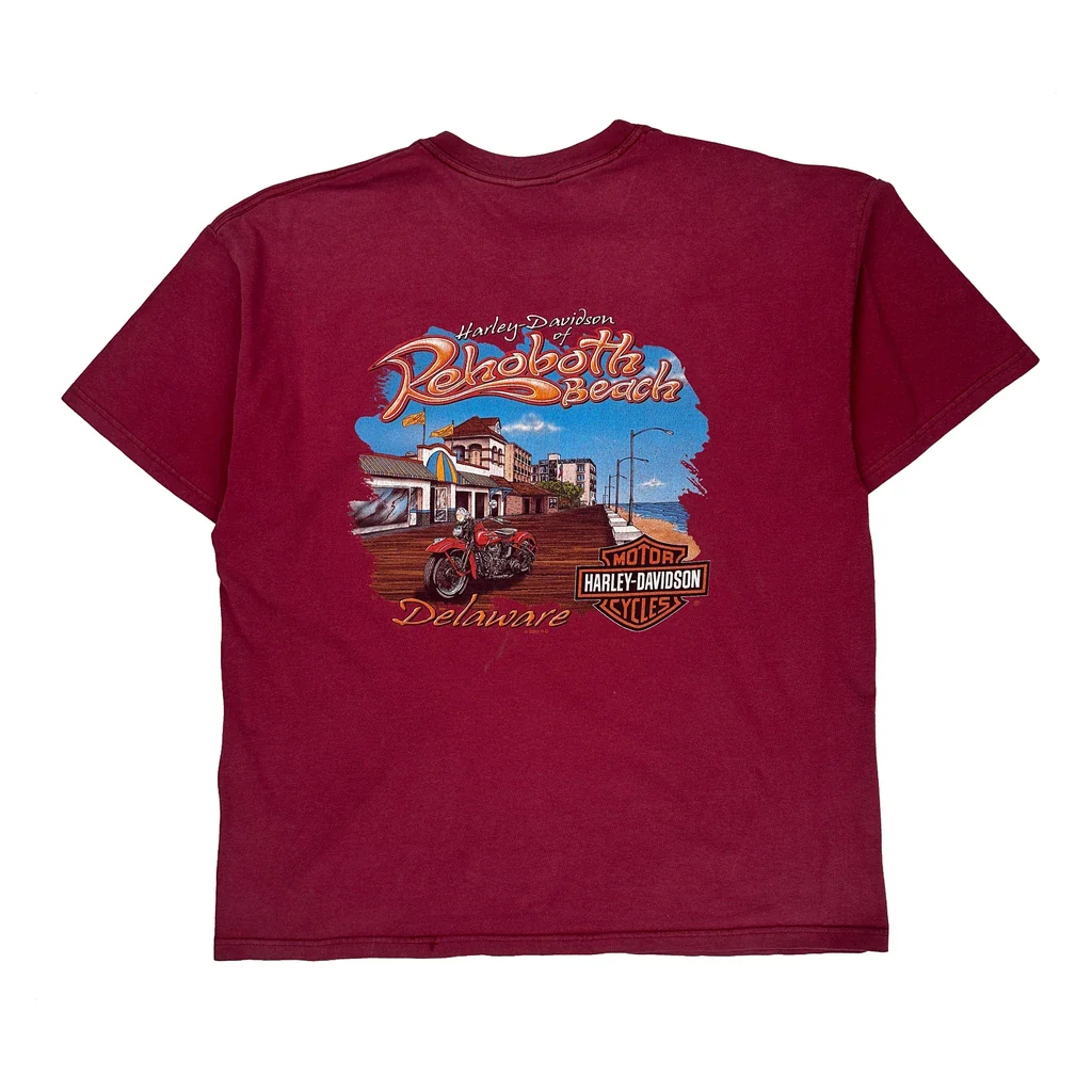 Rehoboth Beach Harley Davidson Graphic T-Shirt - XL Red Cotton - Image 2