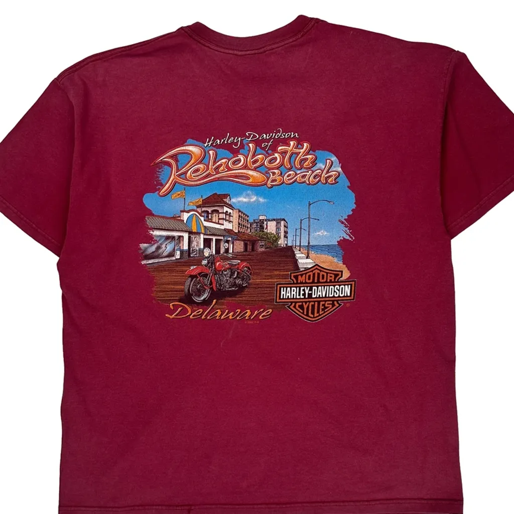 Rehoboth Beach Harley Davidson Graphic T-Shirt - XL Red Cotton - Image 7