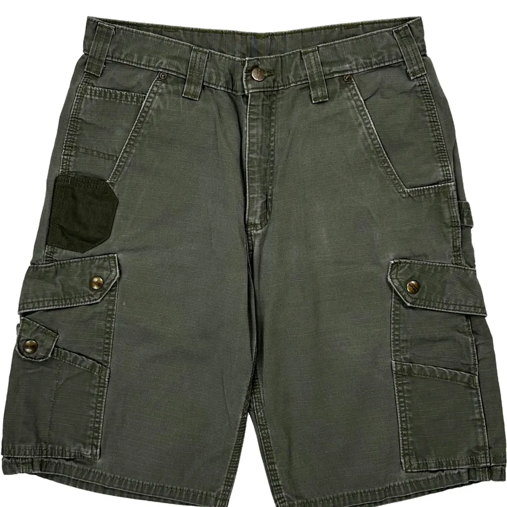 Relaxed Fit Carhartt Cargo Shorts - 30W 11L Green Cotton - Image 10