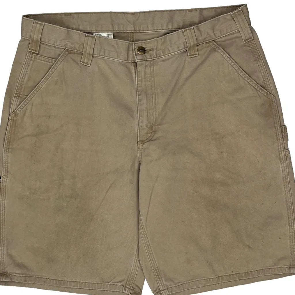 Relaxed Fit Carhartt Carpenter Shorts - 36W 9L Beige Cotton - Image 10