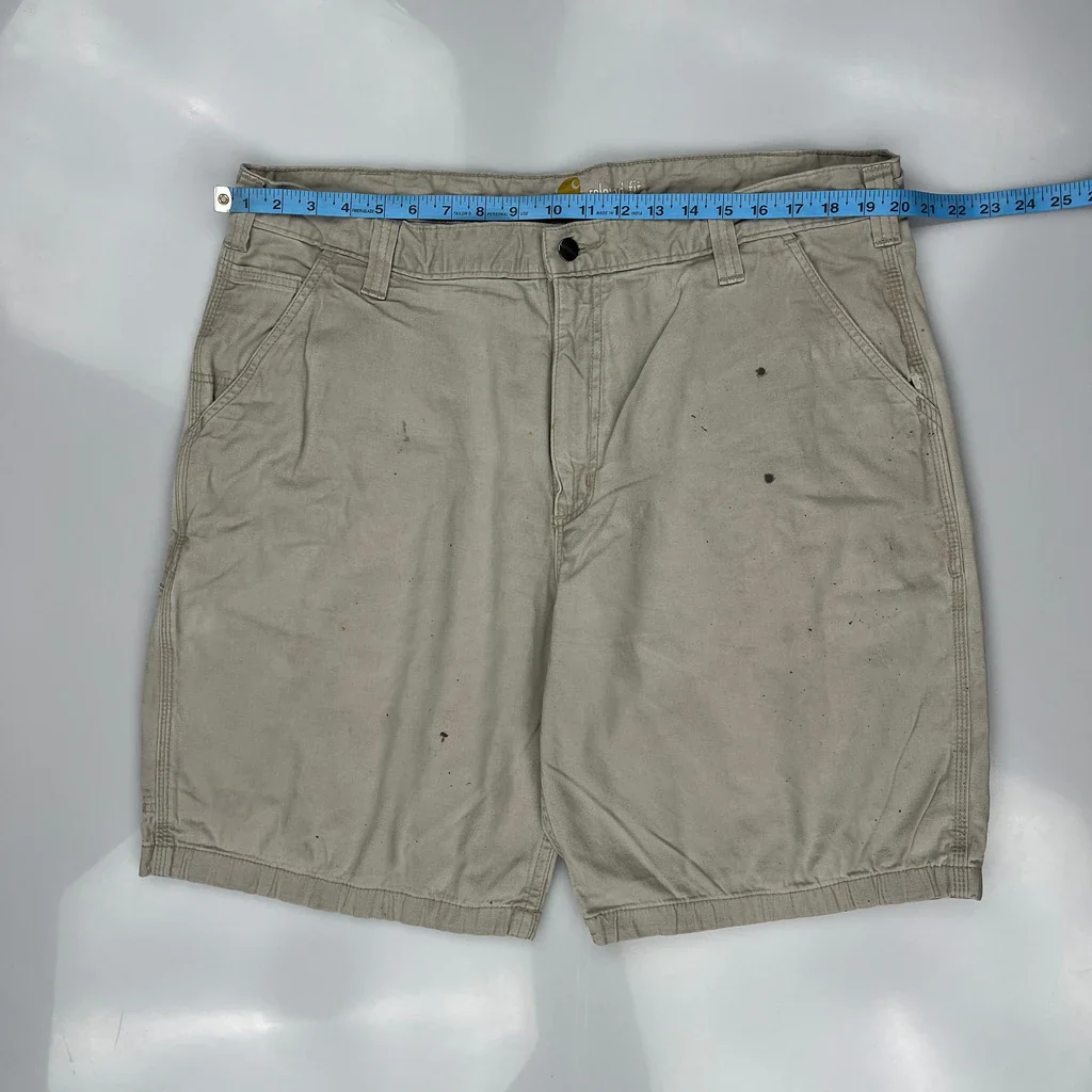 Relaxed Fit Carhartt Carpenter Shorts - 40W 9L Beige Cotton - Image 3