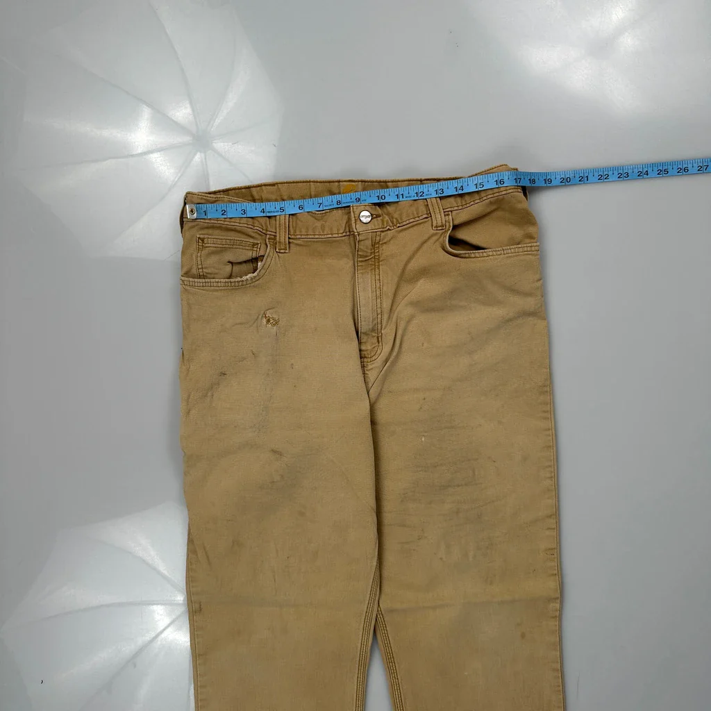 Relaxed Fit Carhartt Carpenter Trousers - 36W 32L Beige Cotton - Image 3