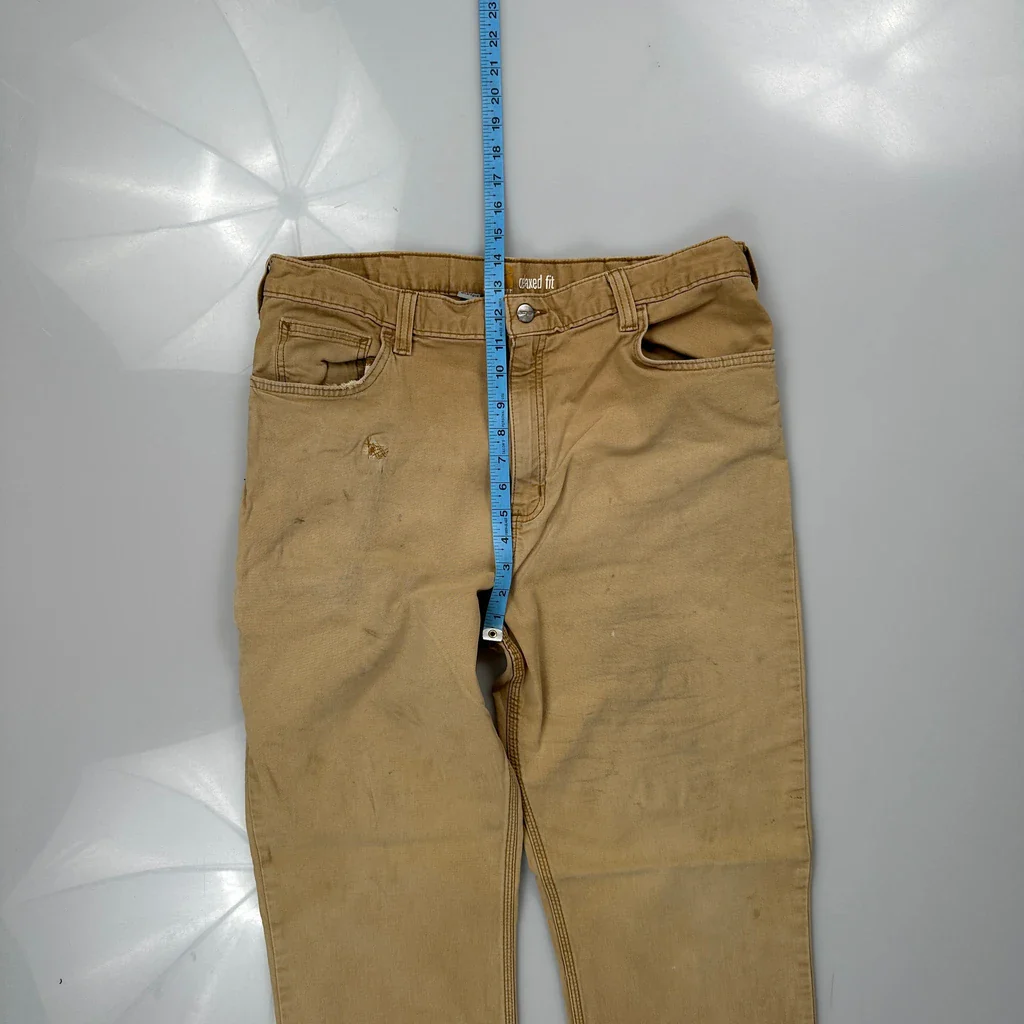 Relaxed Fit Carhartt Carpenter Trousers - 36W 32L Beige Cotton - Image 4