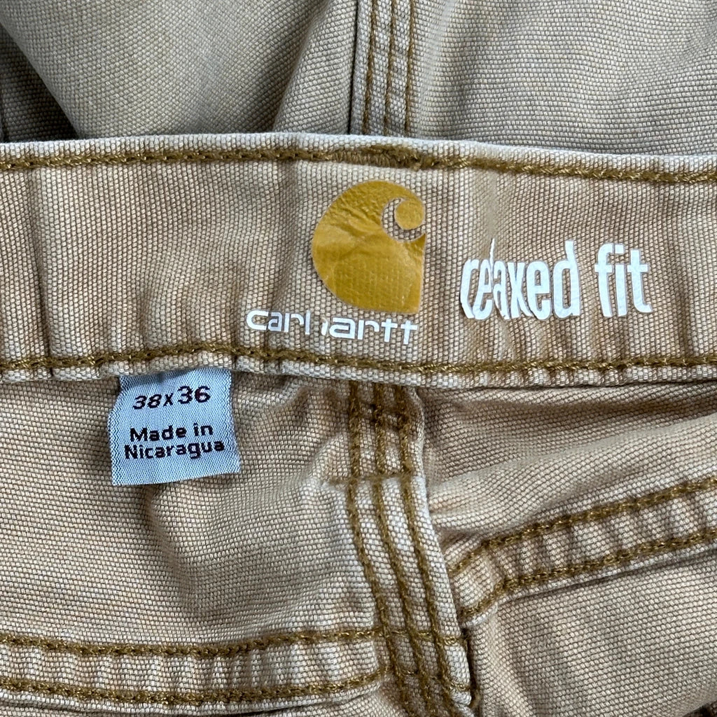Relaxed Fit Carhartt Carpenter Trousers - 36W 32L Beige Cotton - Image 6