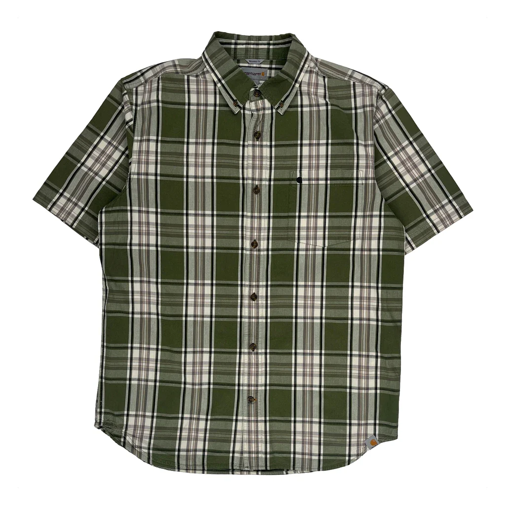 Relaxed Fit Carhartt Checked Short Sleeve Shirt - Large Green Cotton