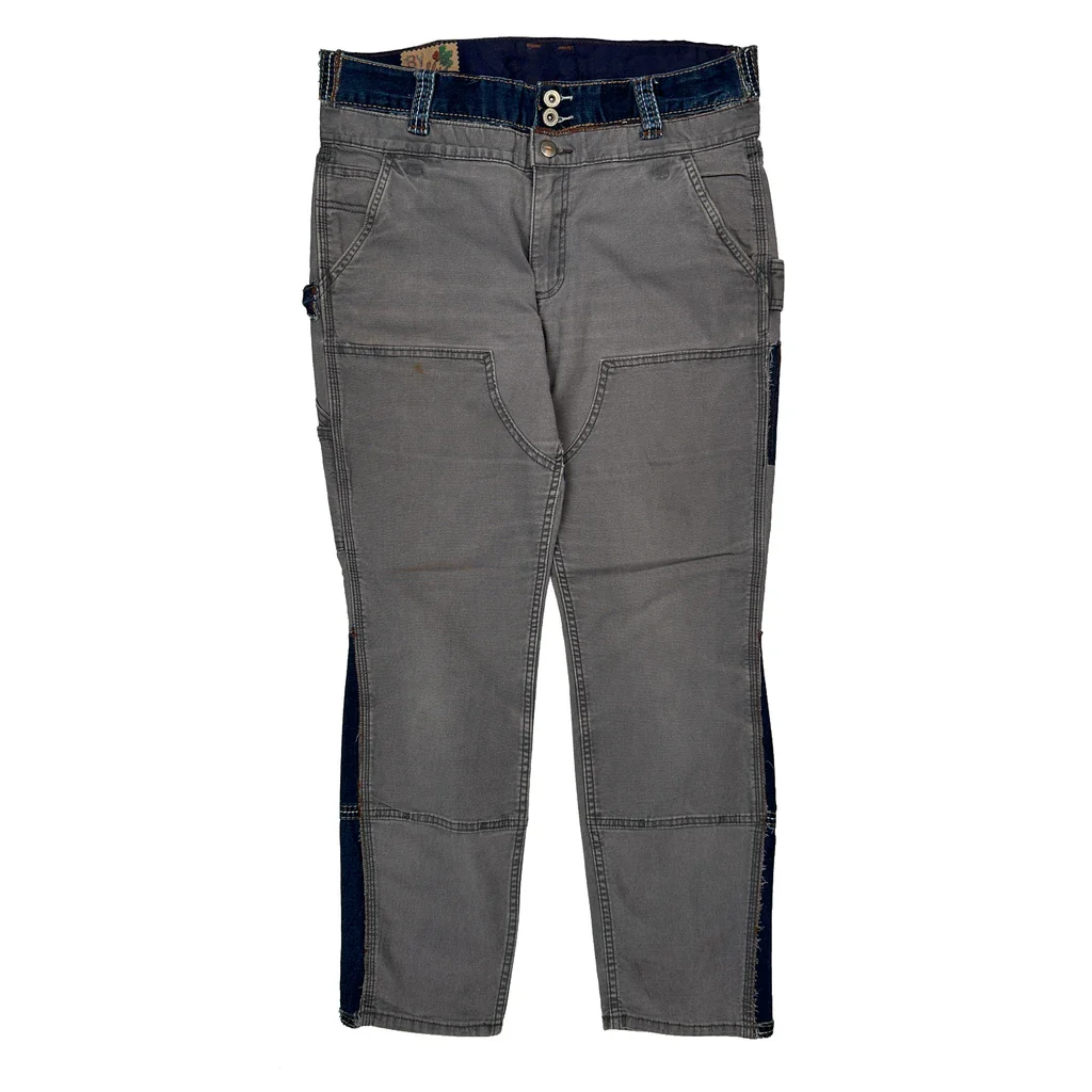 Repaired Carhartt Double Knee Carpenter Trousers - 33W UK 14 Grey Cotton - Image 2