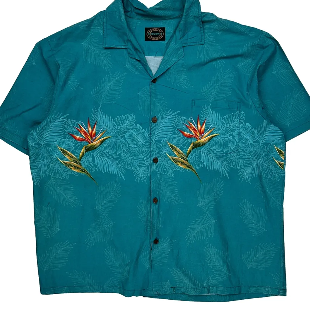 Reserve Floral Hawaiian Shirt - XL Blue Cotton - Image 5