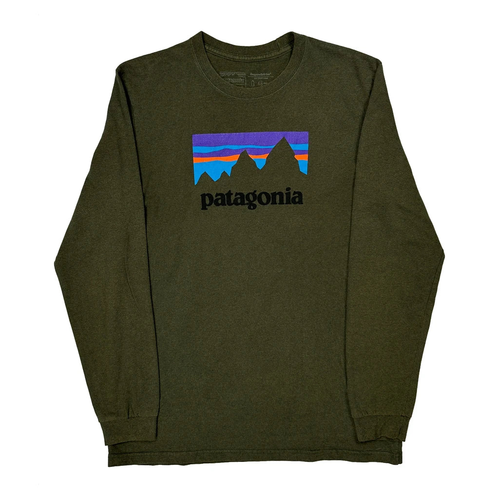 Responsibili-Tee Patagonia Graphic Long Sleeve T-Shirt - Medium Green Cotton