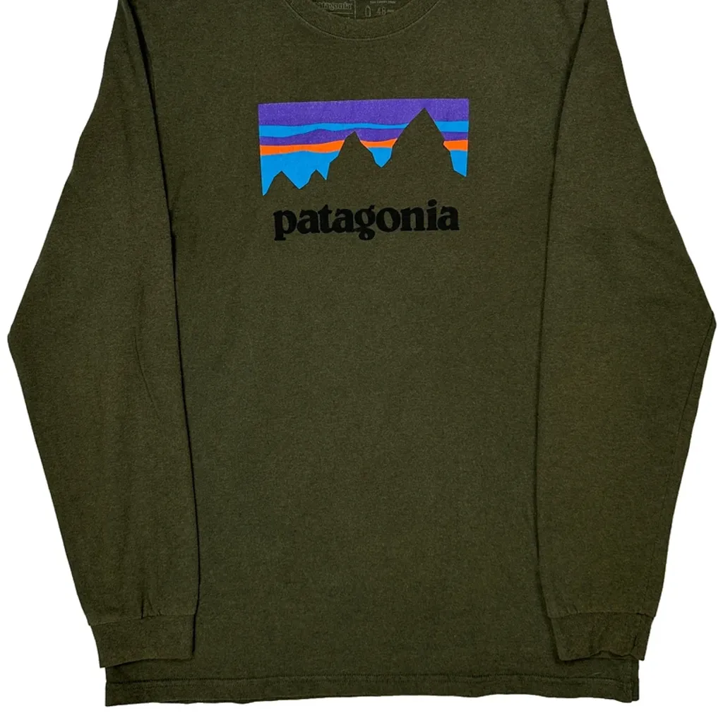 Responsibili-Tee Patagonia Graphic Long Sleeve T-Shirt - Medium Green Cotton - Image 4