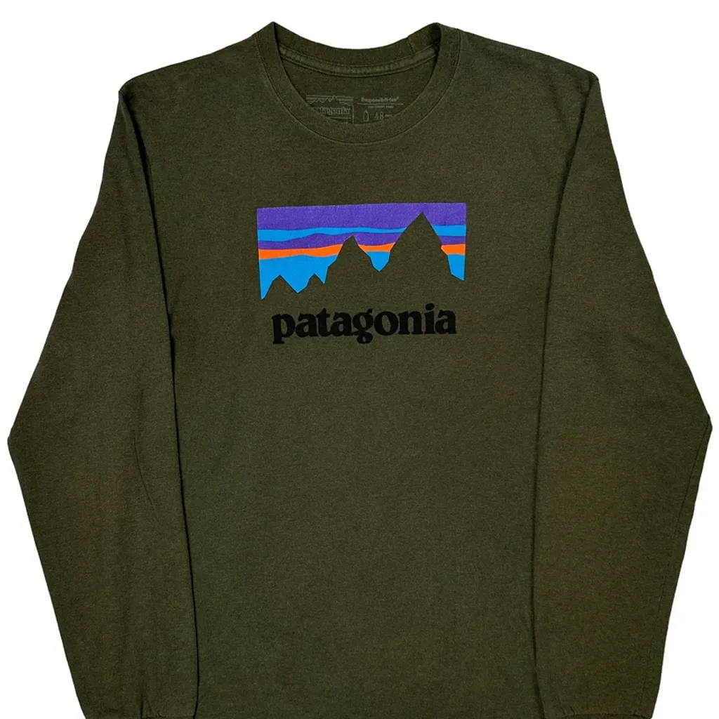 Responsibili-Tee Patagonia Graphic Long Sleeve T-Shirt - Medium Green Cotton - Image 5