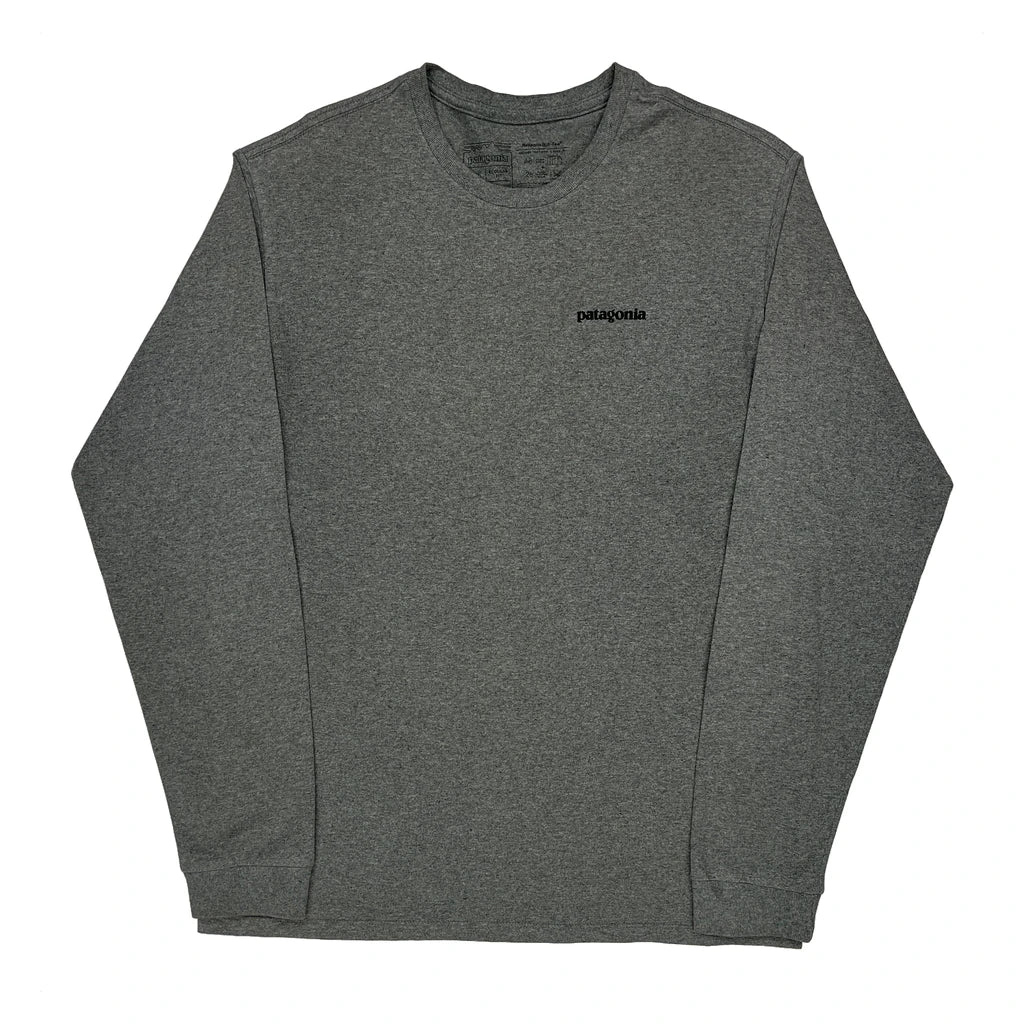 Responsibili-Tee Patagonia Graphic Long Sleeve T-Shirt - Medium Grey Cotton Blend