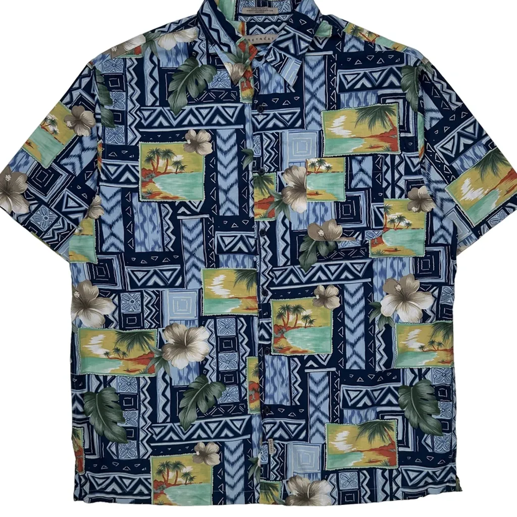 Retreat Floral Hawaiian Shirt - XL Blue Cotton - Image 4