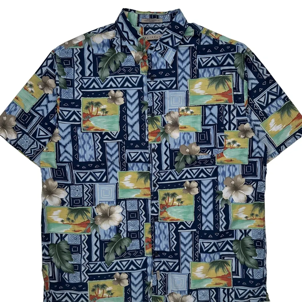 Retreat Floral Hawaiian Shirt - XL Blue Cotton - Image 5