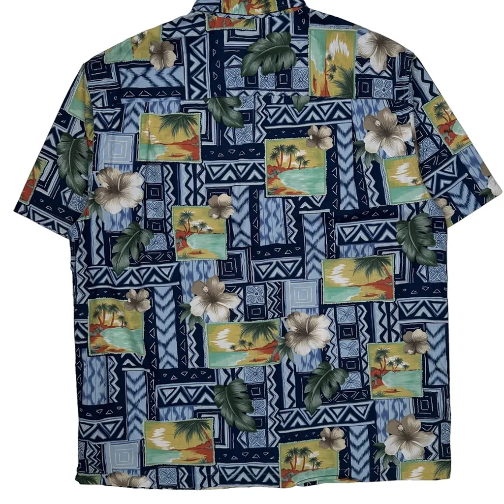 Retreat Floral Hawaiian Shirt - XL Blue Cotton - Image 6